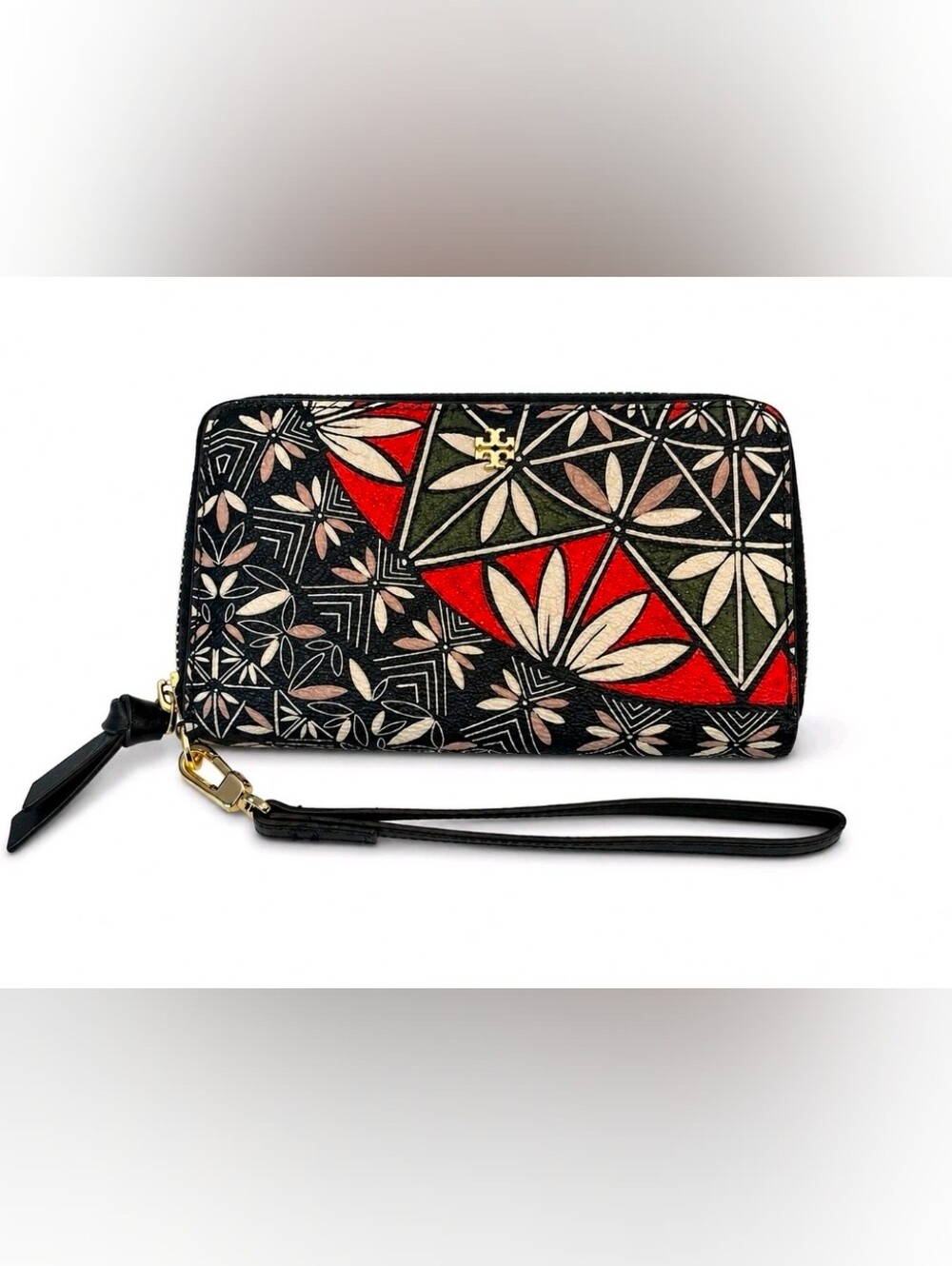 Tory Burch Black and Red Patterned Wristlet Wallet